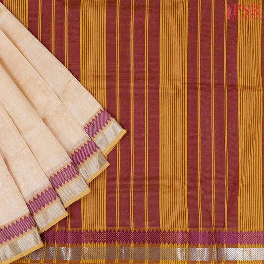 Light Cantaloupe Cotton Silk Saree