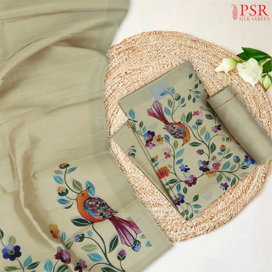 Yellowish Beige Semi Dupion Dress Material