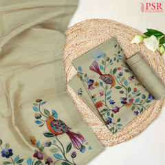 Yellowish Beige Semi Dupion Dress Material