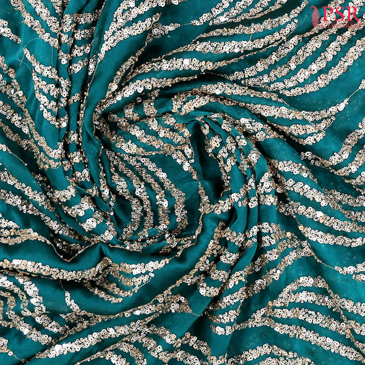 Rich Teal Georgette Laser Embroidery Saree
