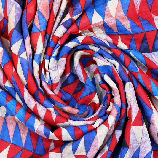 Blue & Red Mul Printed Cotton Saree