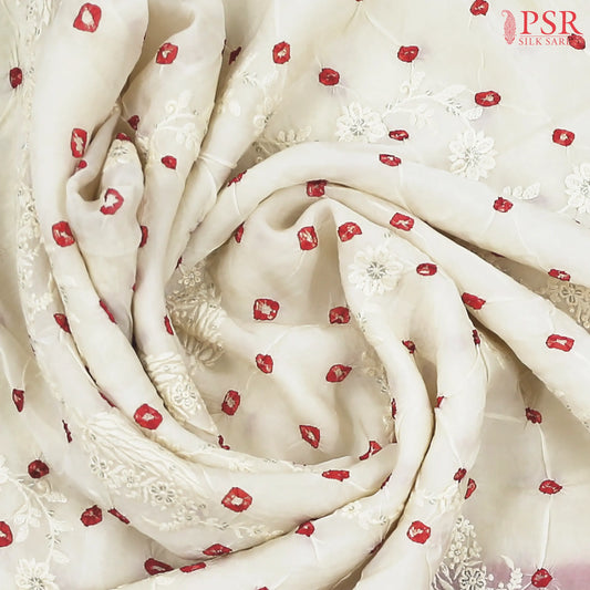 Floral Beige Crushed Bandhini Saree