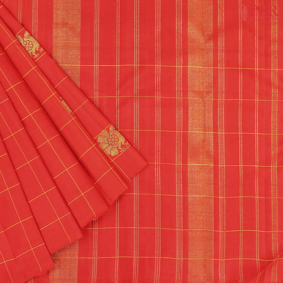 Midnight Blue & Imperial Red Kanchipuram Silk Saree
