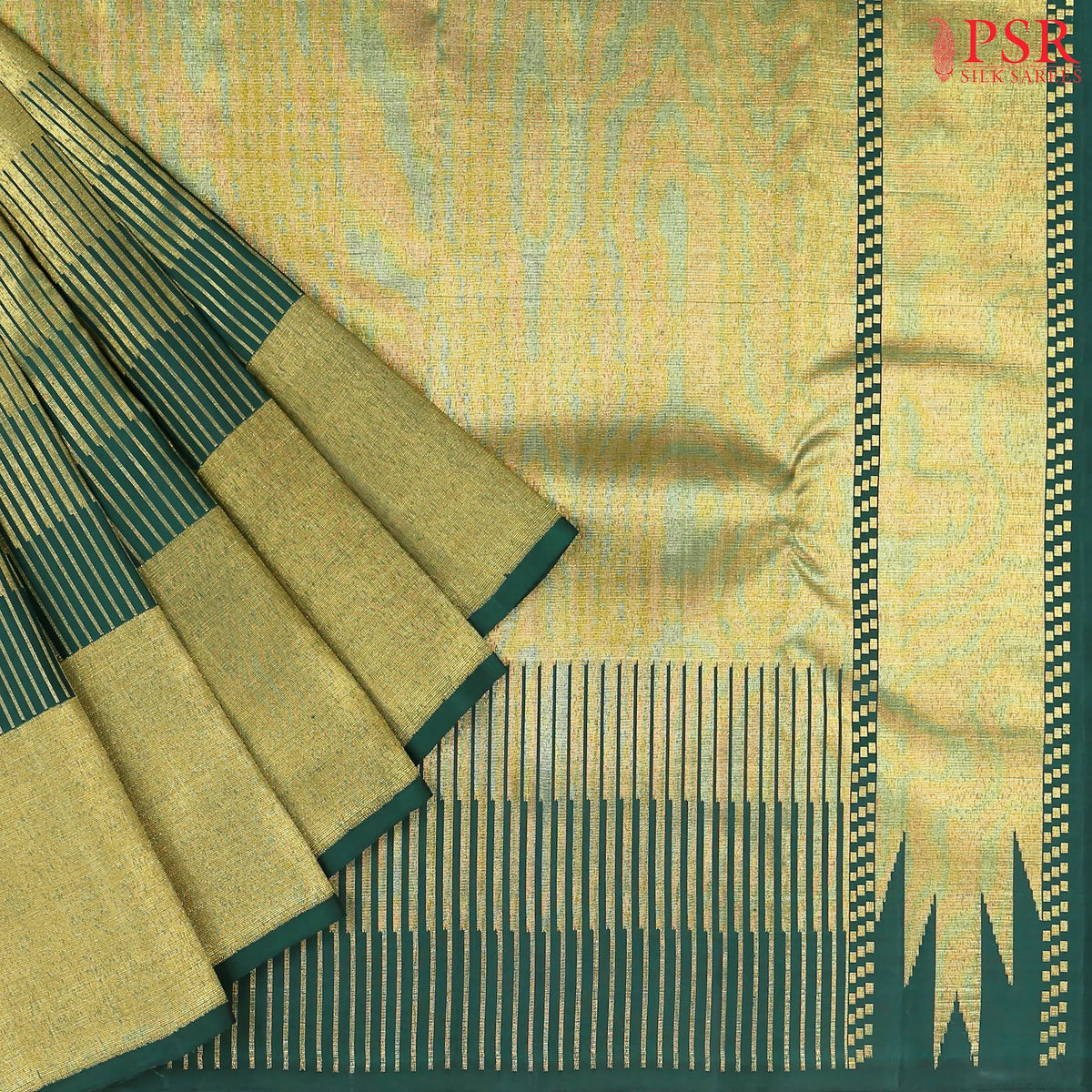 Golden Green Kanchipuram Silk Saree