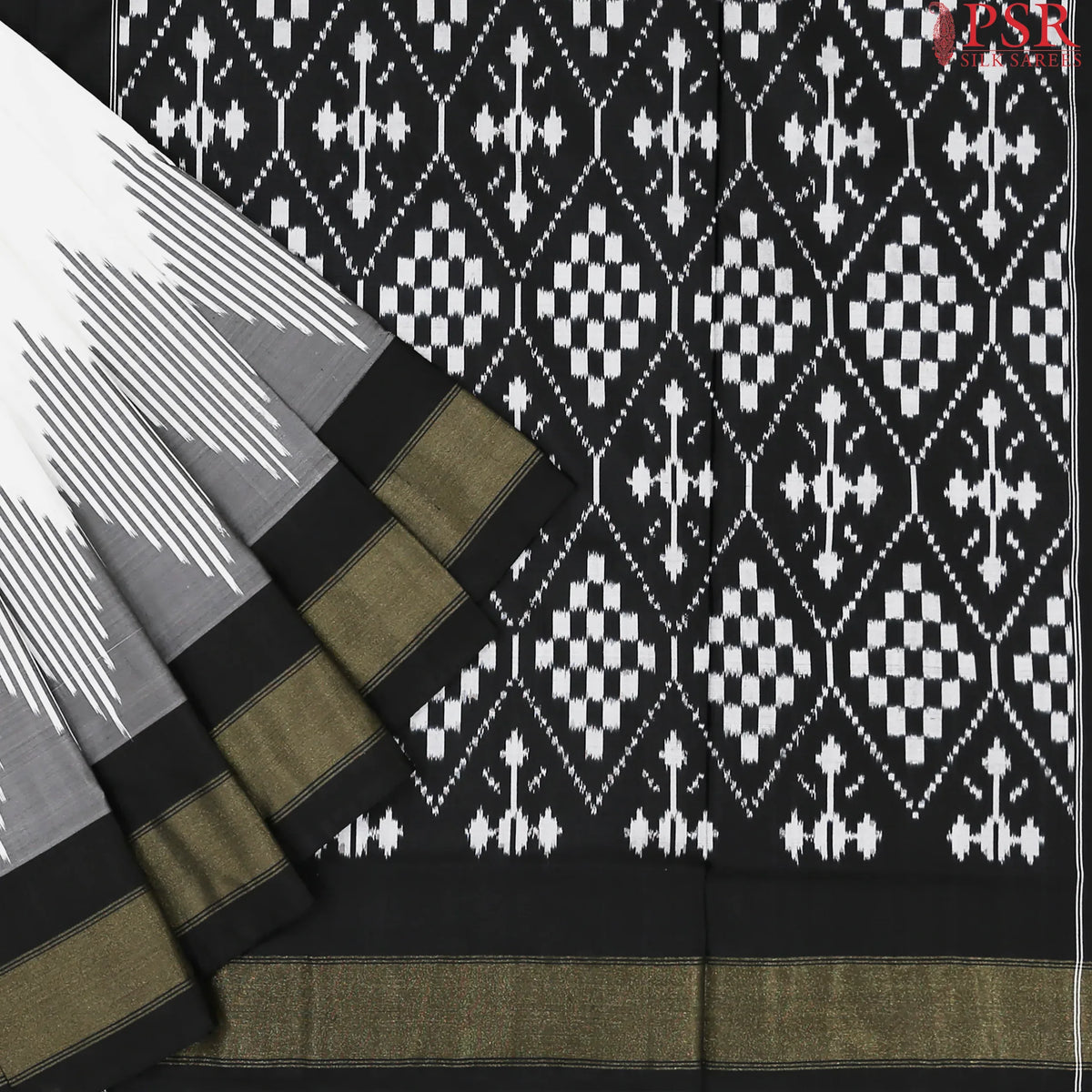 Silk White Pochampally Silk Ikat Saree