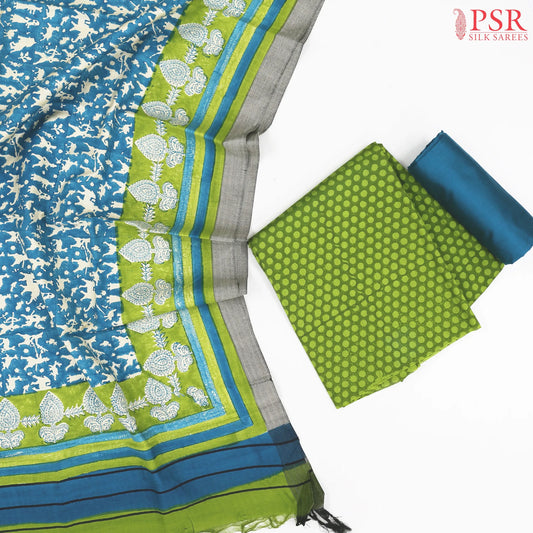Green Semi Pashmina Dress Material