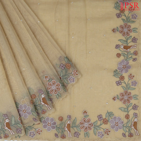 Beige Tissue Embroidery Saree