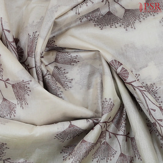 Floral Beige Banaras Tussar Silk Saree