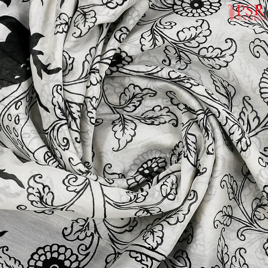 Off White & Black Silk Cotton Saree