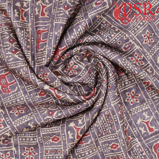 Purple Mauve Semi Tassar Print Running Material