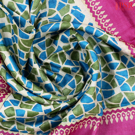 Beige Tussar Silk Saree