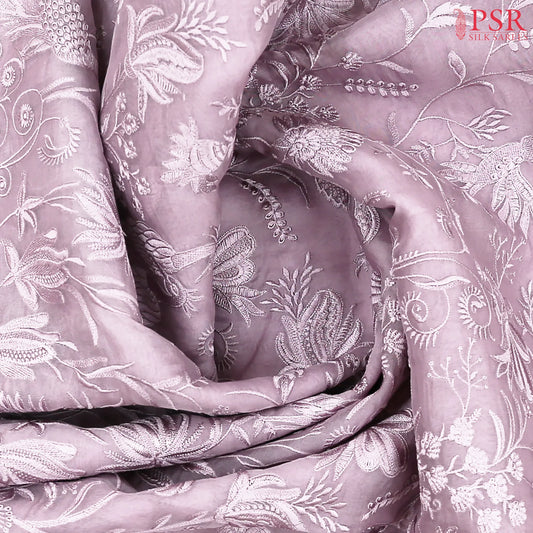 Lilac Purple Organza Embroidery Saree
