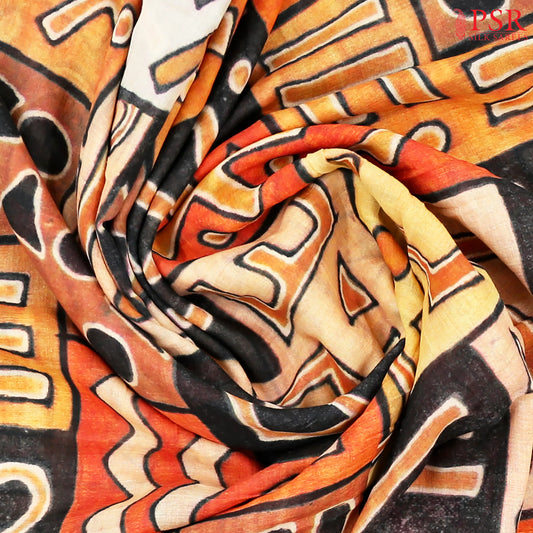 Orange Mul Printed Cotton Saree