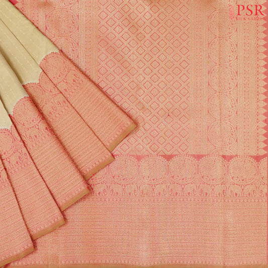 Pancho Beige Kanchipuram Silk Saree