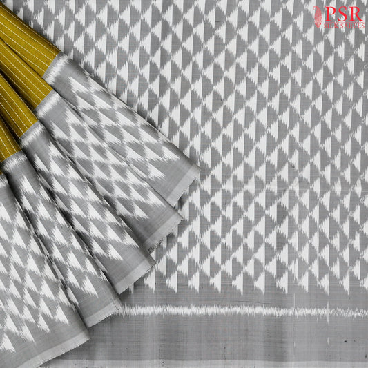 Khaki Mustard Pochampally Soft Silk Saree