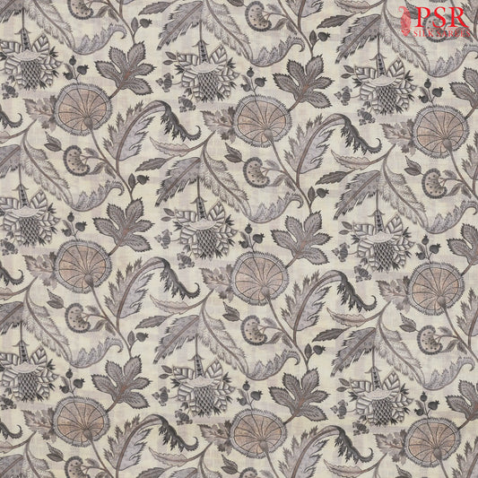 Beige Linen Print Running Material