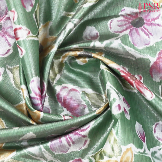 Sage Green Printed Tissue Art Silk Saree
