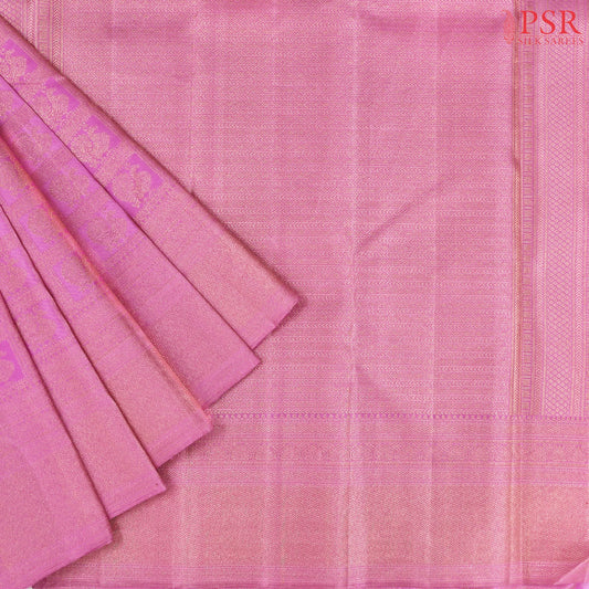 Light Fuchsia Pink Kanchipuram Jacquard Silk Saree