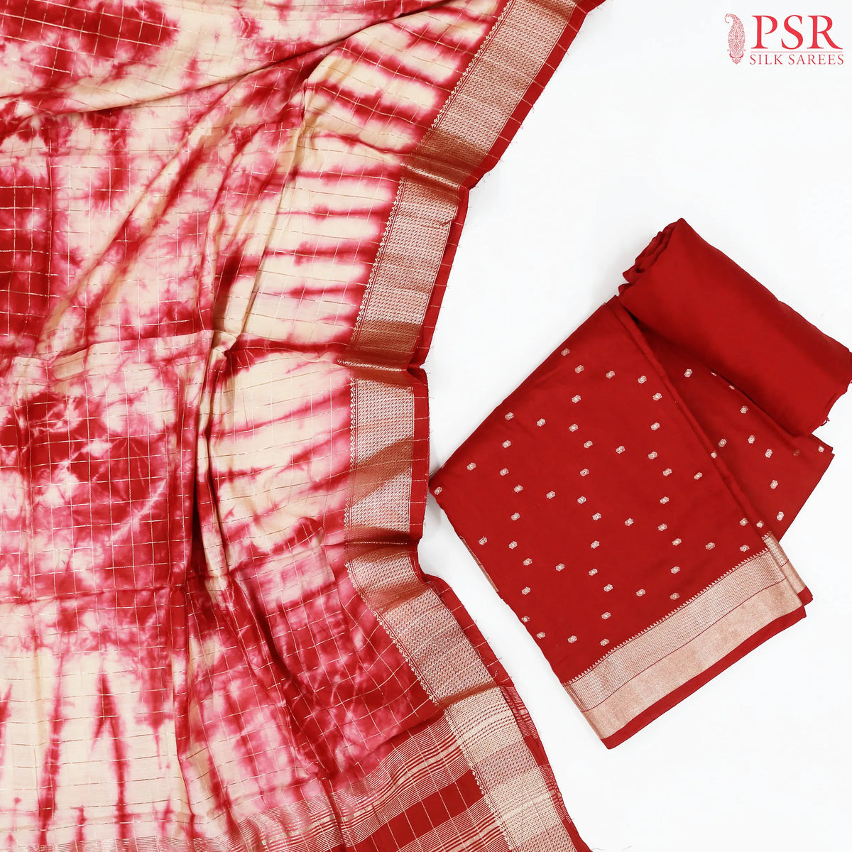 Red Assam Silk Dress Material