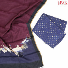 Dark Blue Tussar Silk Dress Material