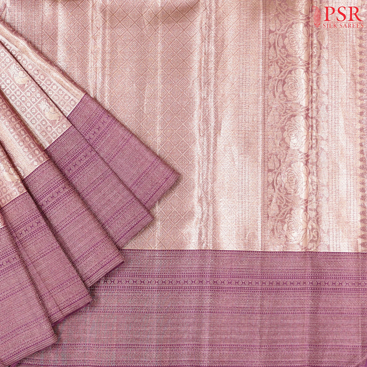 Copper Purple Kanchipuram Jacquard Silk Saree
