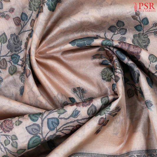 Cozy Peach Banaras Tussar Silk Saree