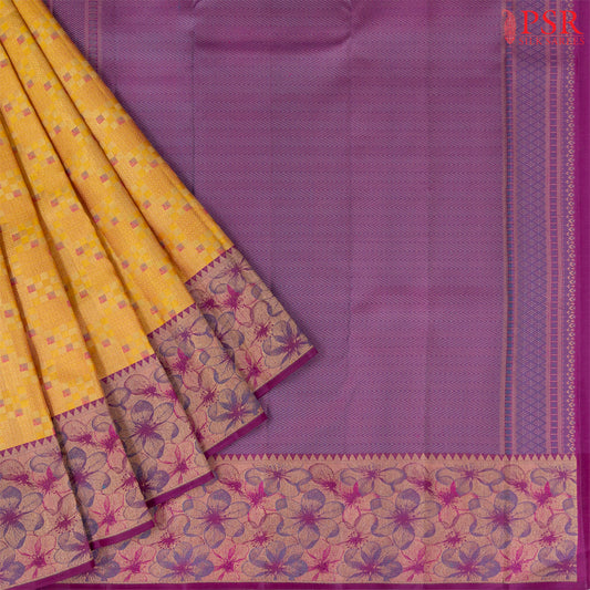 Amber Yellow Kanchipuram Silk Saree