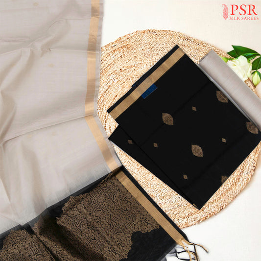 Black & Grey Silk Cotton Dress Material
