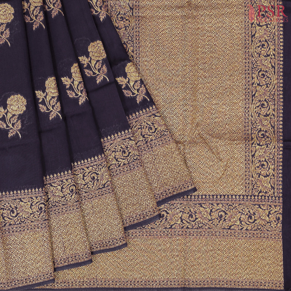 Dark Indigo Semi Banaras Saree