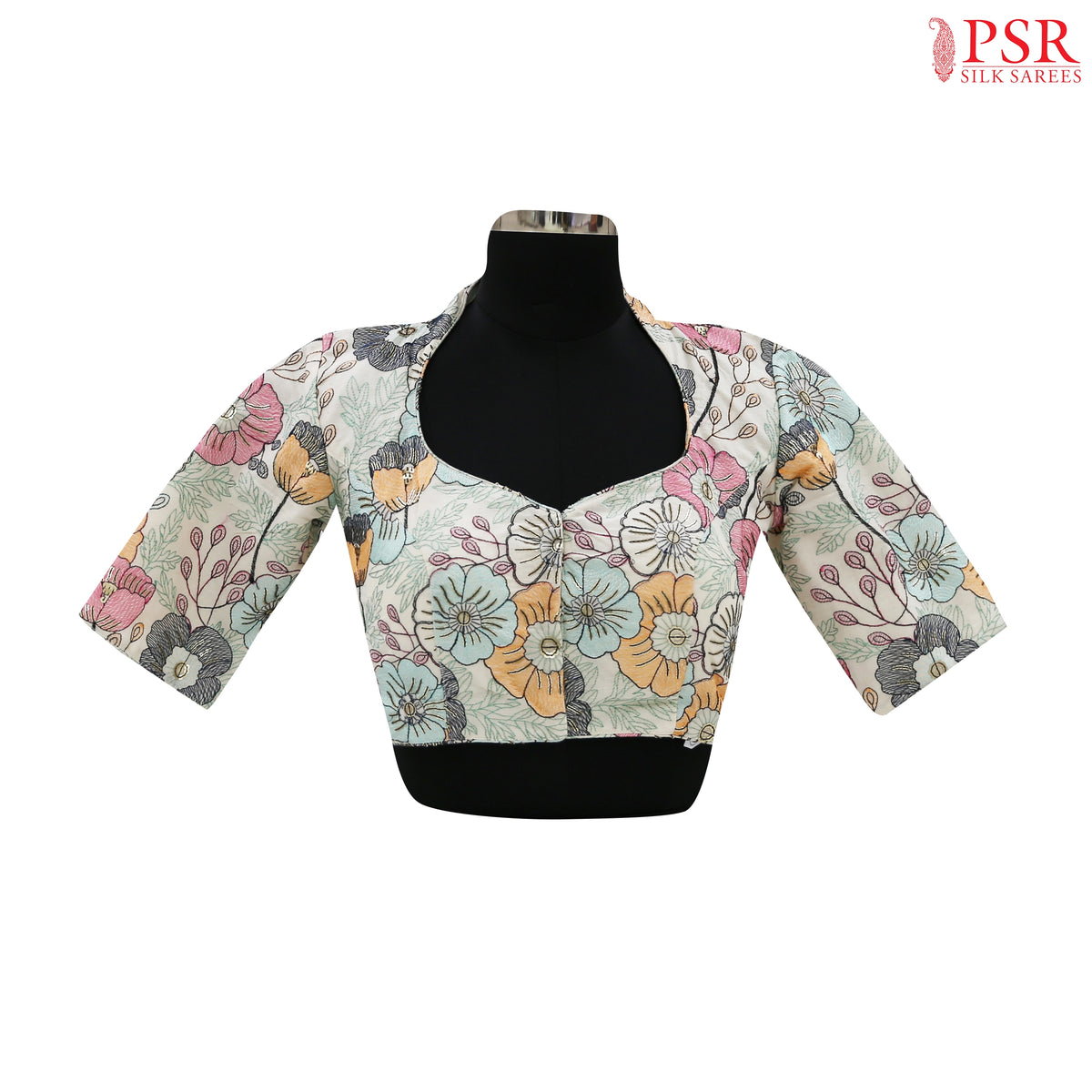 Floral White Cotton Embroidery Readymade Blouse