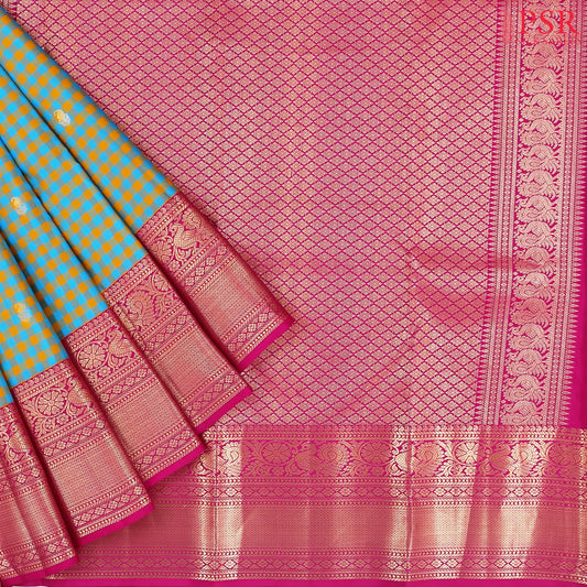 Blue & Mustard Fancy Kanchipuram Silk Saree