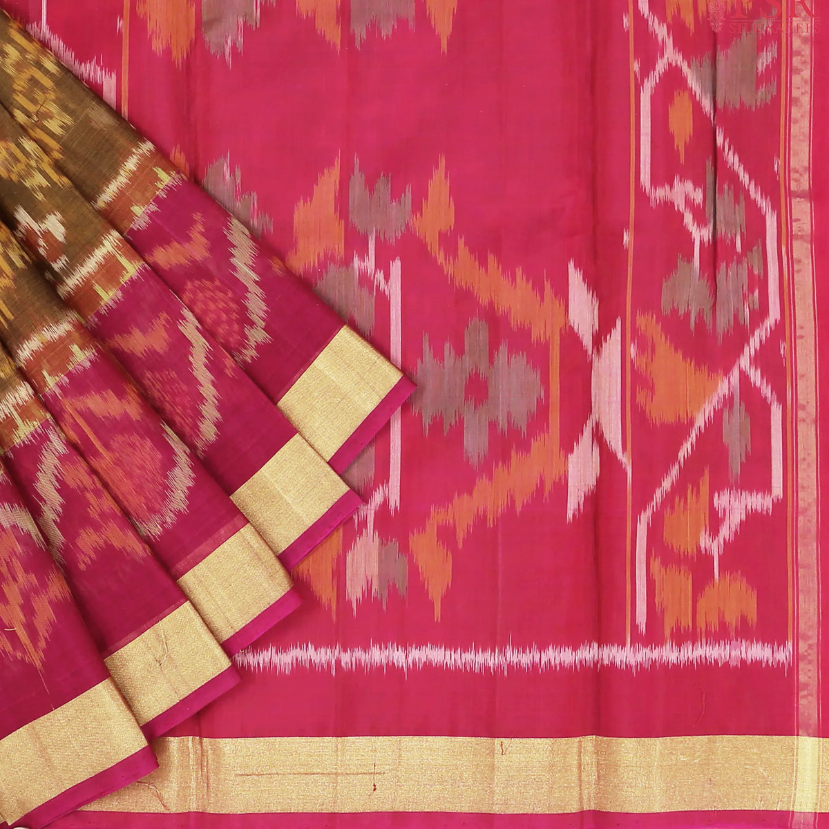 Mustard Brown  Patola Silk Cotton Saree