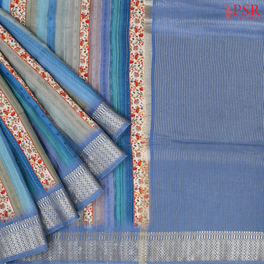 Blue & Grey Semi Dupion Saree
