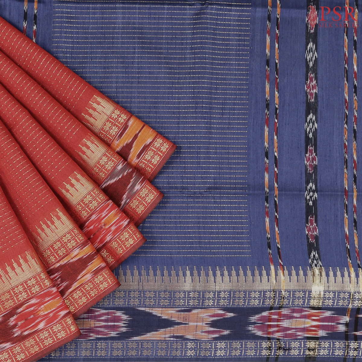Garnet Red Ikkat Tussar Saree