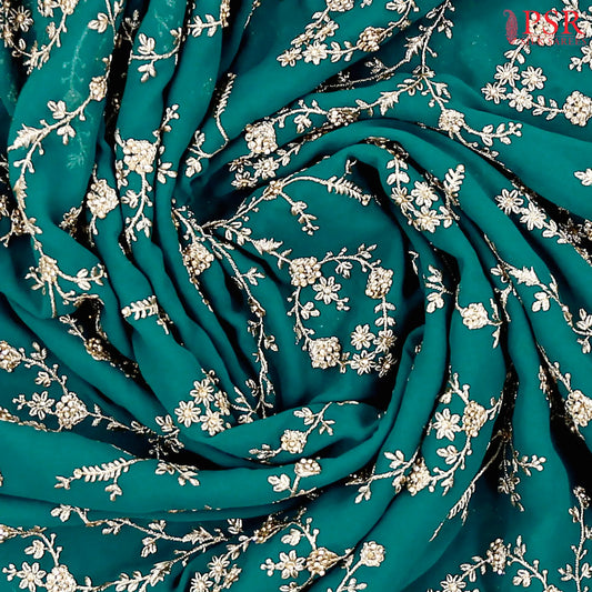 Teal Blue Georgette Laser Embroidery Saree