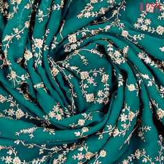 Teal Blue Georgette Laser Embroidery Saree