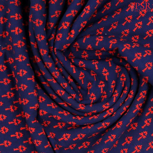 Navy Blue Cotton Print Running Material