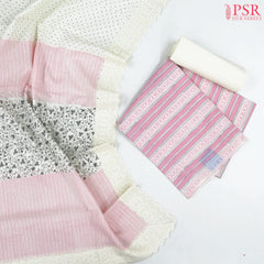 Cream White & Light Pink Cotton Dress Material
