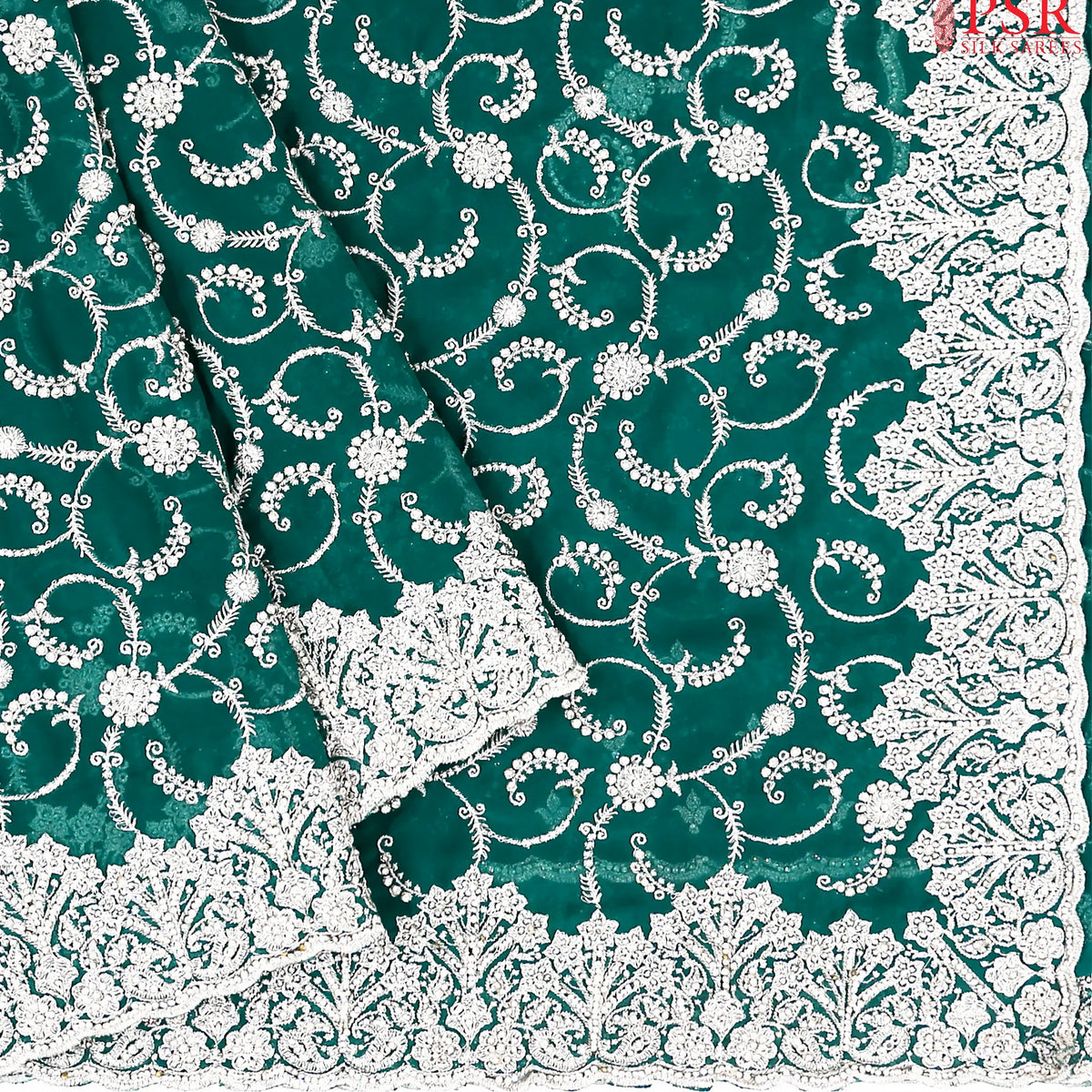 Emerald Green Georgette Laser Embroidery Saree