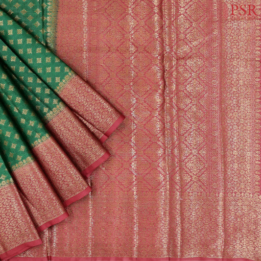 Dark Green Banaras Tussar Silk Saree