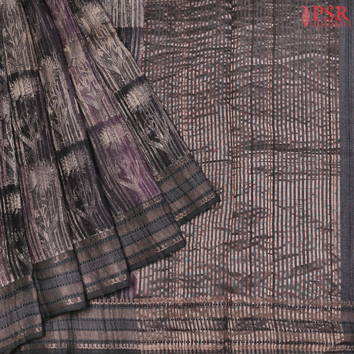 Aubergine Purple & Charcoal Grey Kadhi Tussar Silk Saree