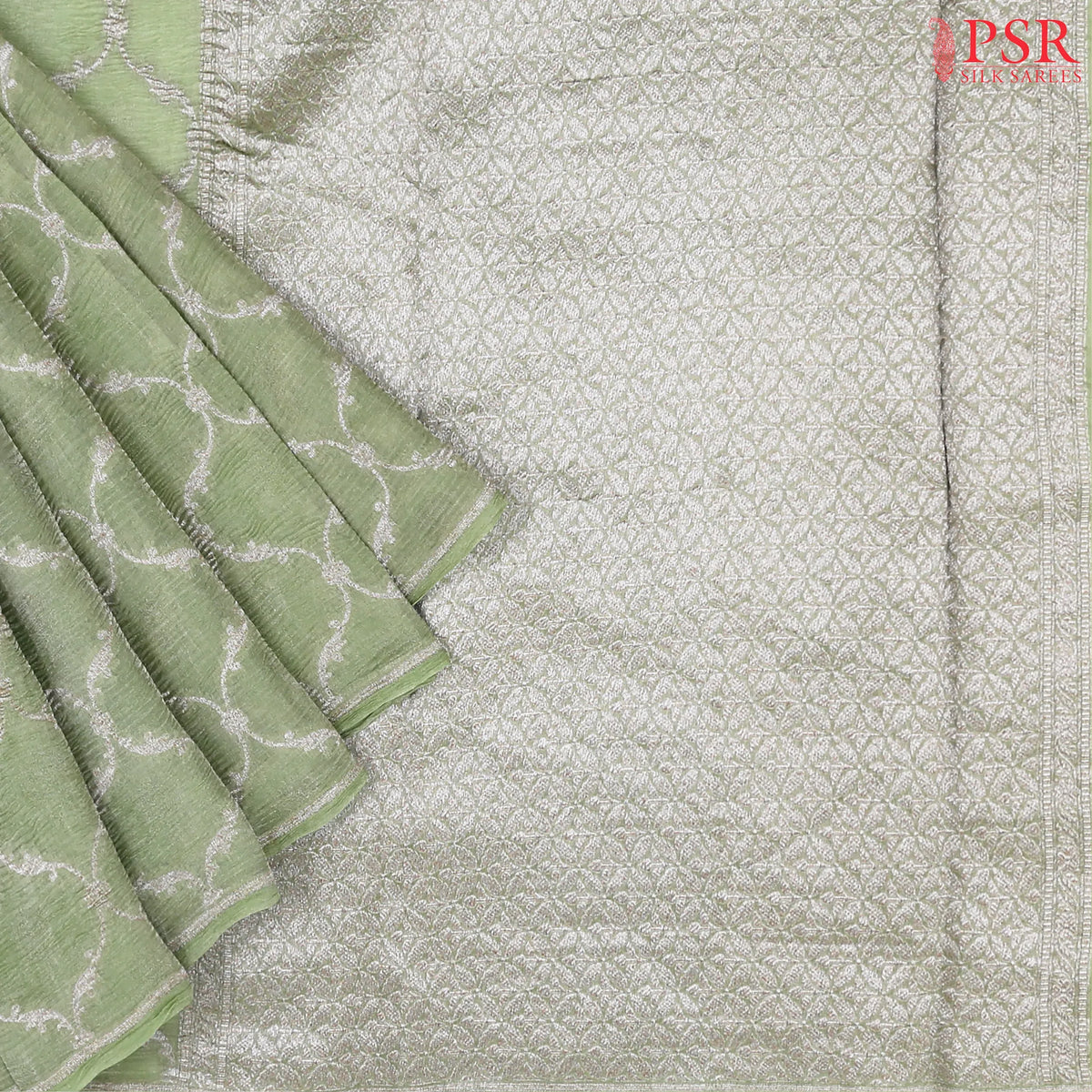 Pistachio Green Banaras Tissue Silk Saree