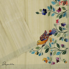 Yellowish Beige Semi Dupion Dress Material