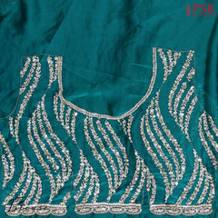 Rich Teal Georgette Laser Embroidery Saree