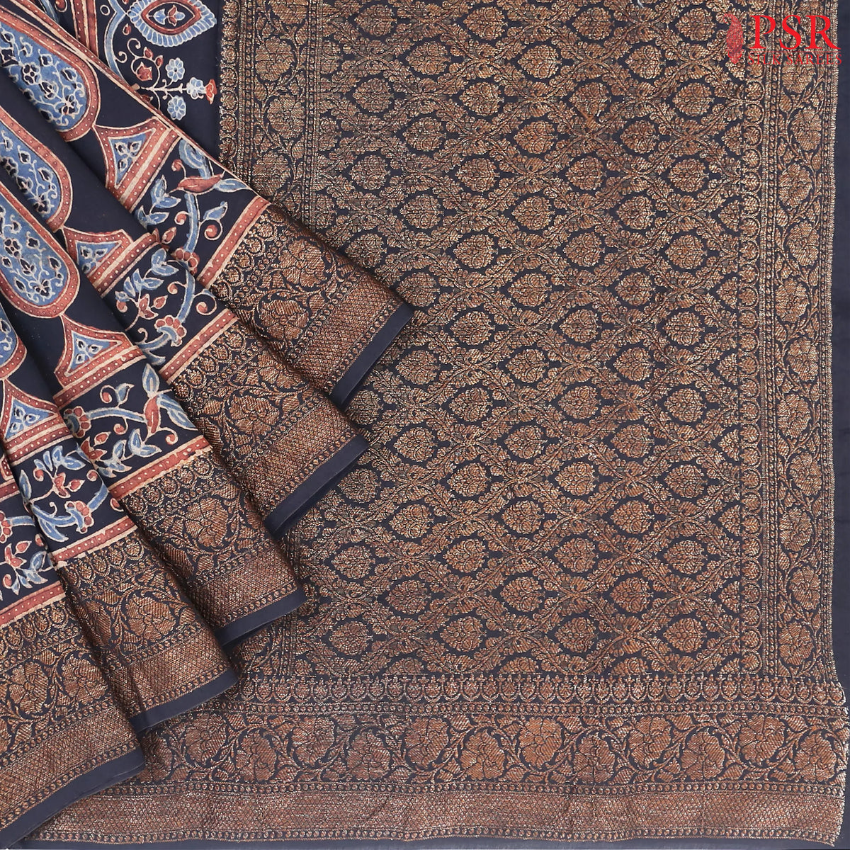 Black Jaipur Cotton Printed Saree