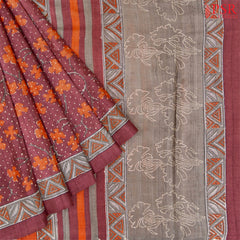 Dark Onion Pink Kadhi Tussar Silk Saree
