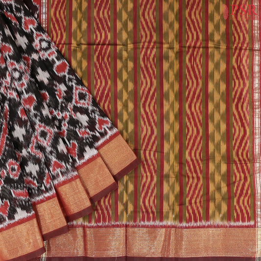 Black Semi Patola Silk Cotton Saree