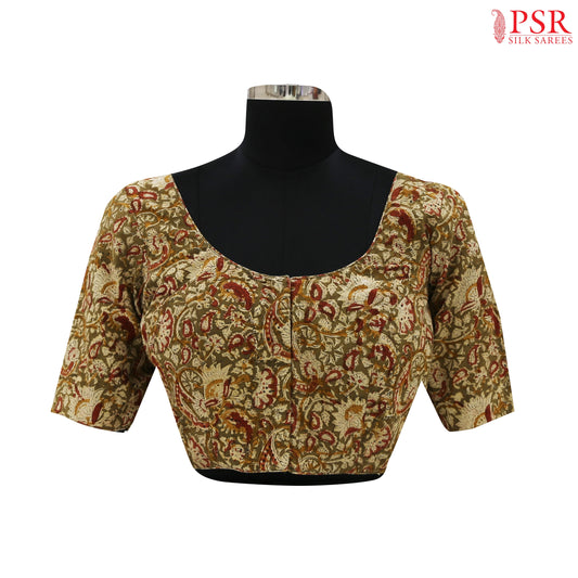 Olive Kalamkari Cotton Readymade Blouse