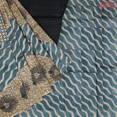 Beige & Grey Blue Tussar Silk Saree