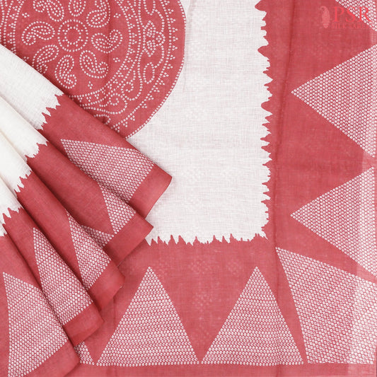 Floral White Linen Saree